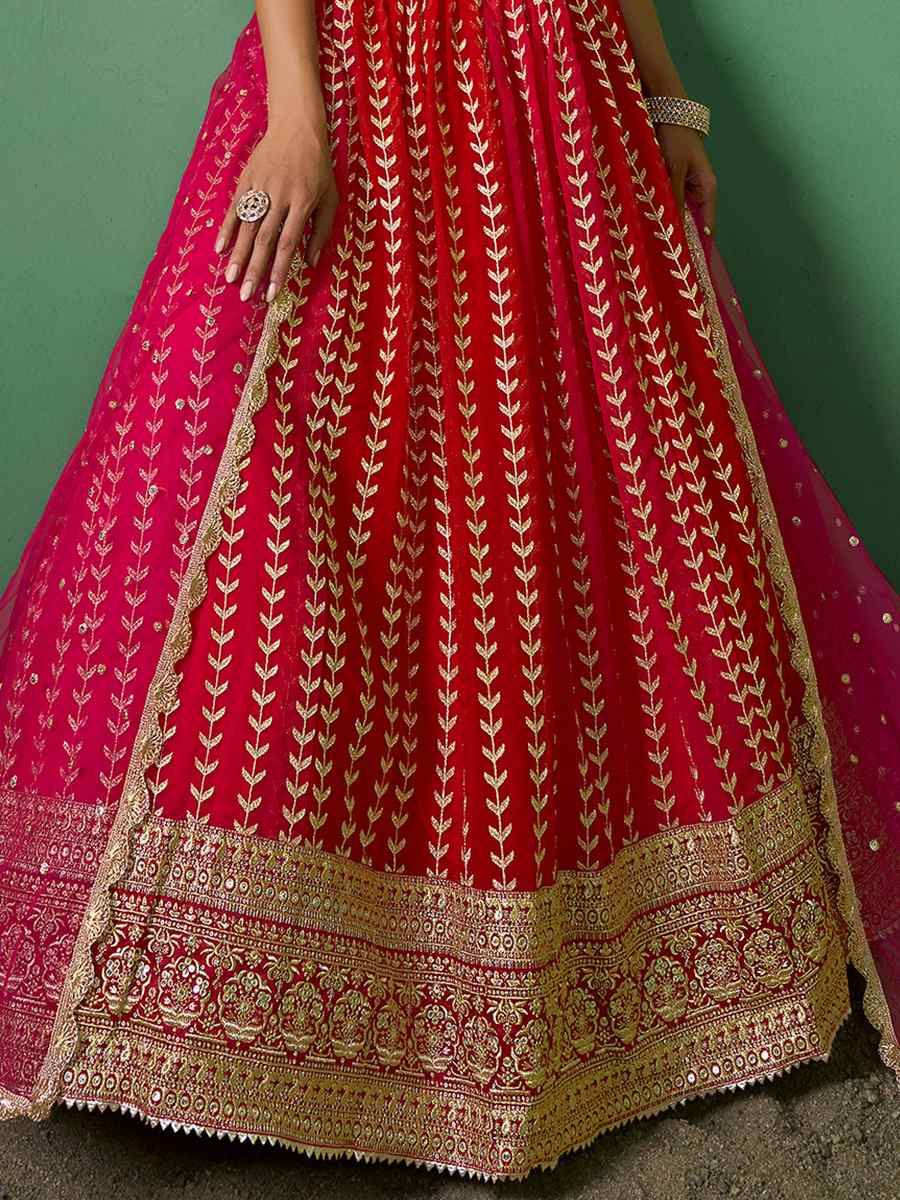 Red Georgette Embroidered Festival Wedding Circular Lehenga Choli