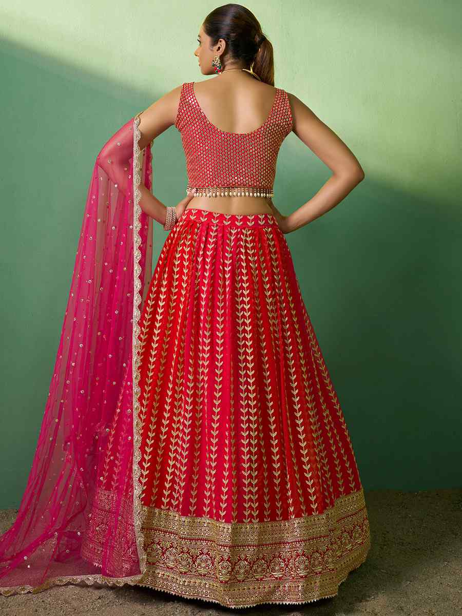 Red Georgette Embroidered Festival Wedding Circular Lehenga Choli