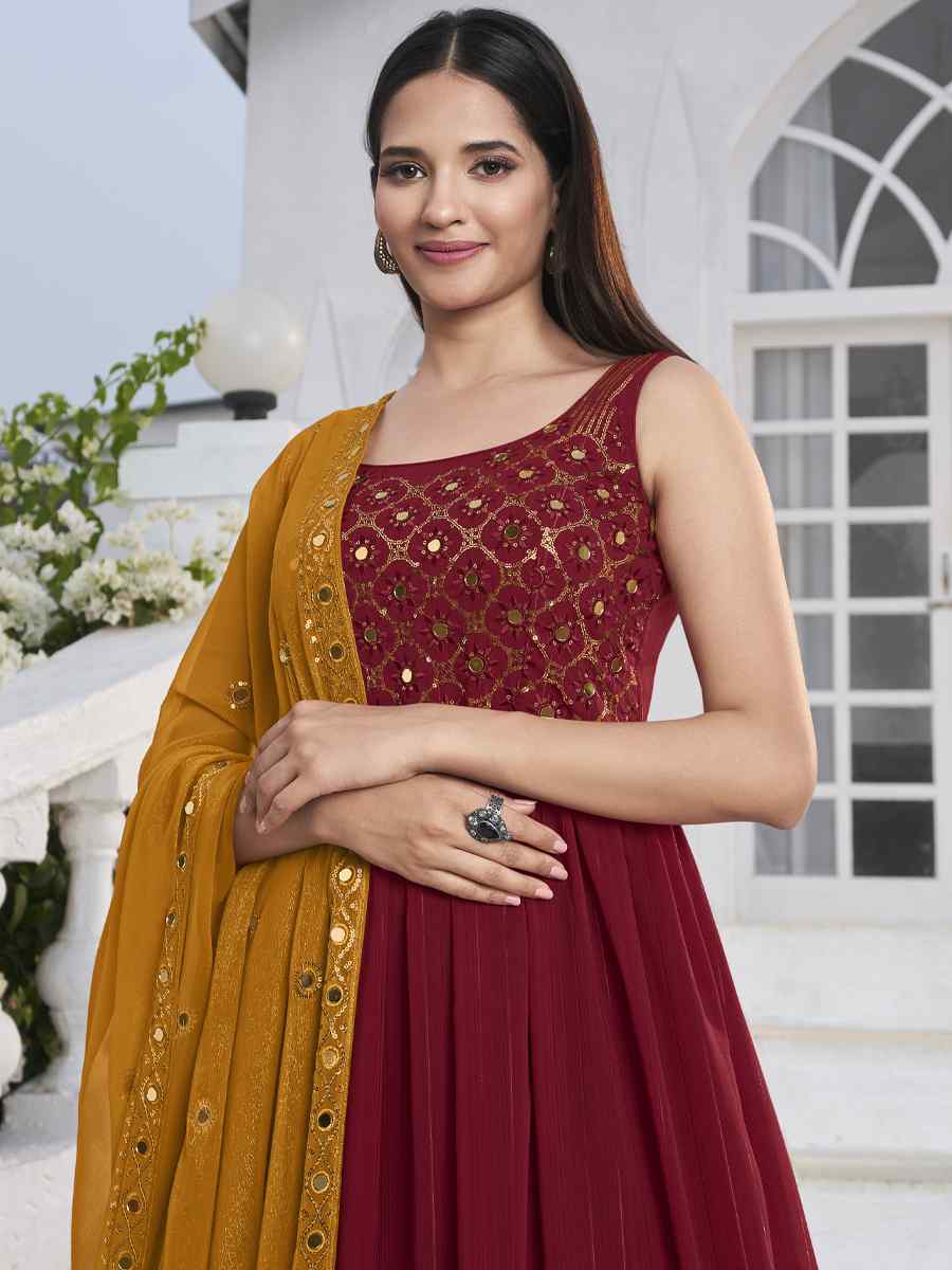 Red Georgette Embroidered Festival Wedding Palazzo Pant Salwar Kameez