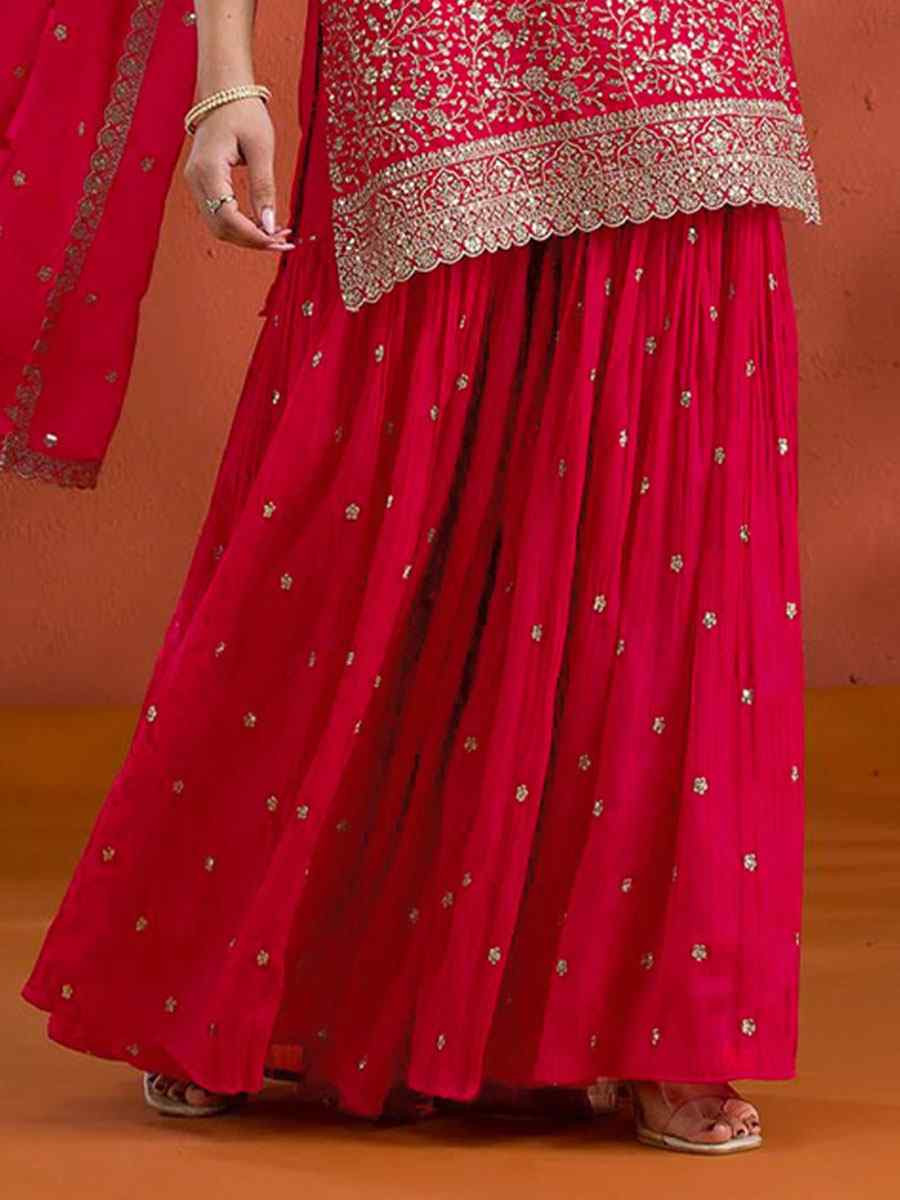 Red Georgette Embroidered Festival Wedding Palazzo Pant Salwar Kameez