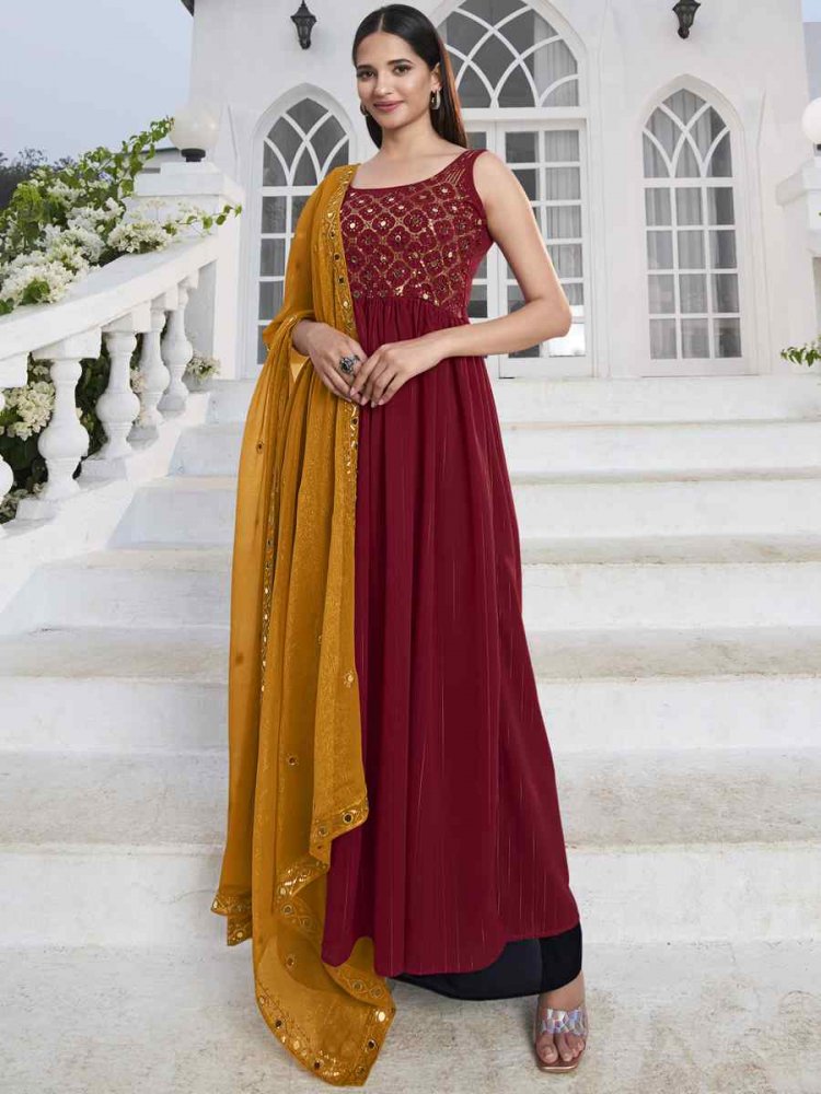 Red Georgette Embroidered Festival Wedding Palazzo Pant Salwar Kameez