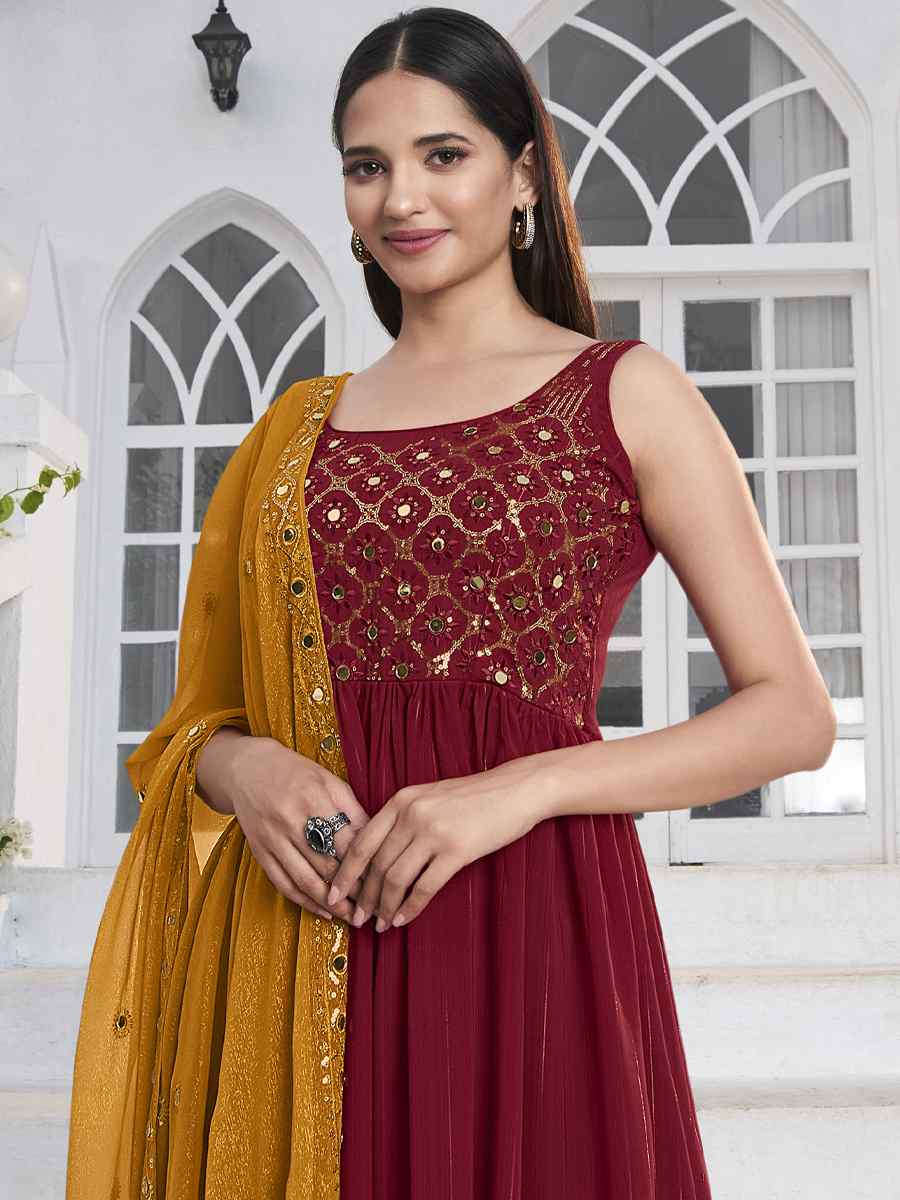 Red Georgette Embroidered Festival Wedding Palazzo Pant Salwar Kameez