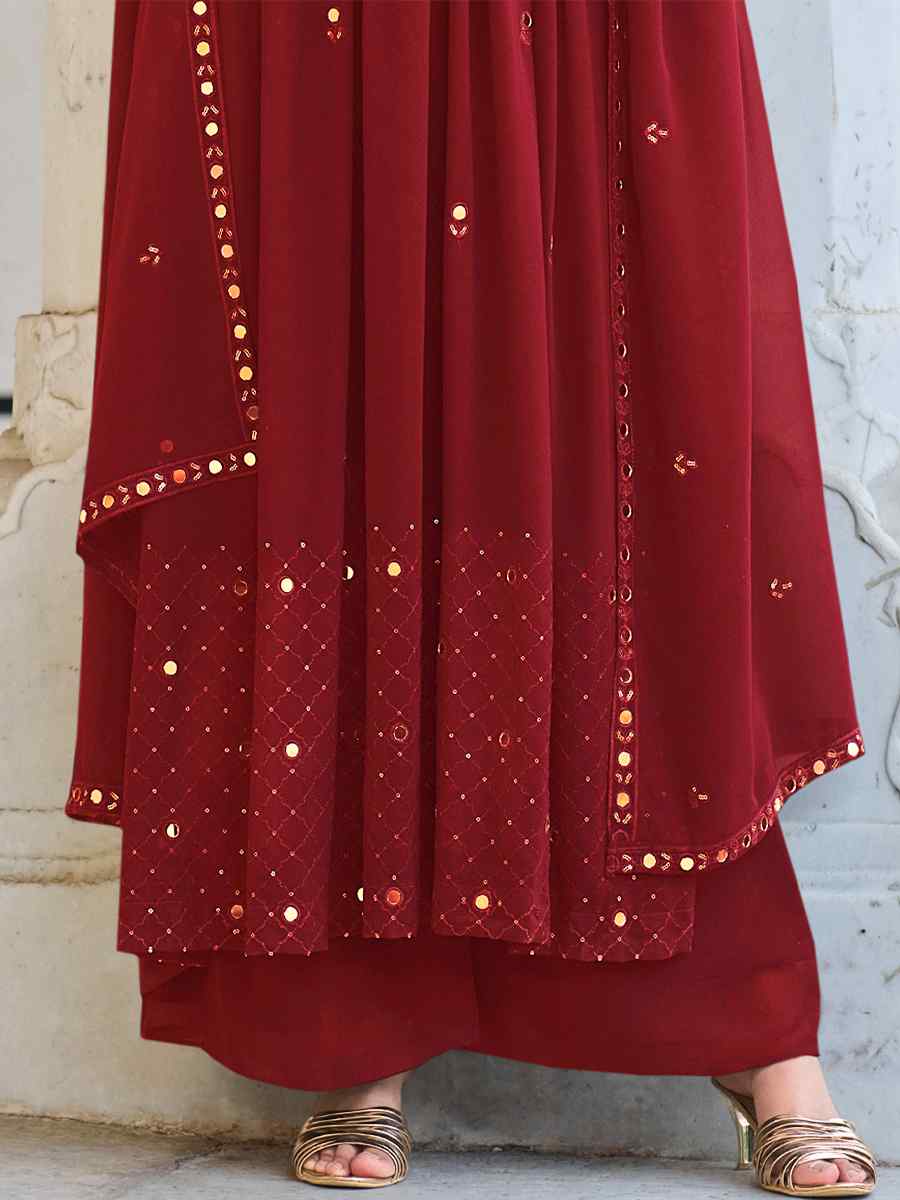 Red Georgette Embroidered Festival Wedding Palazzo Pant Salwar Kameez