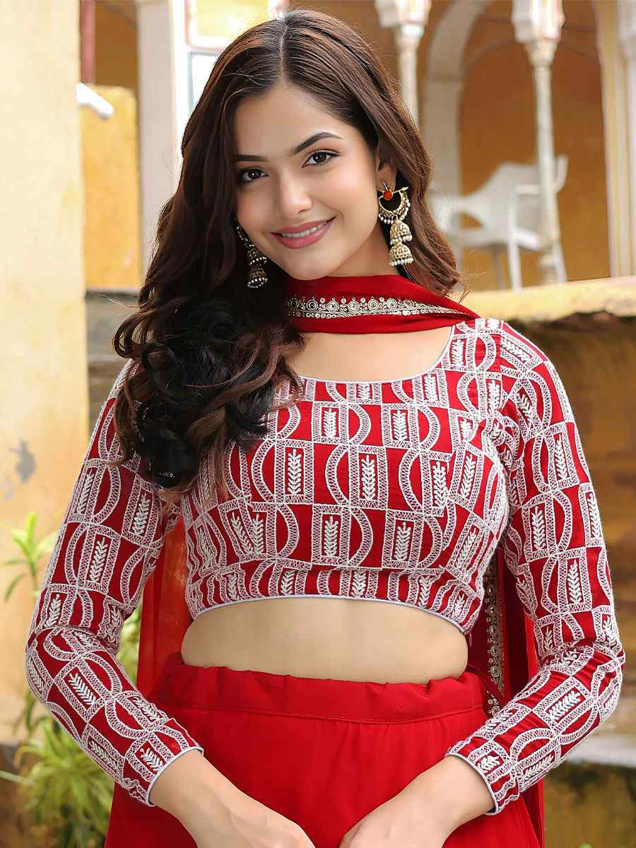 Red Georgette Embroidered Festival Wedding Party Reception Heavy Border Lehenga Choli