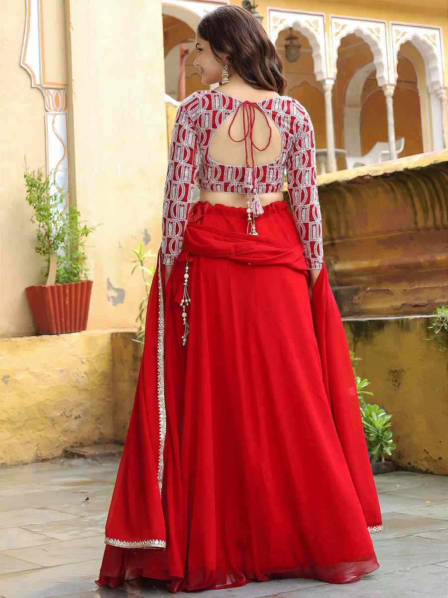 Red Georgette Embroidered Festival Wedding Party Reception Heavy Border Lehenga Choli