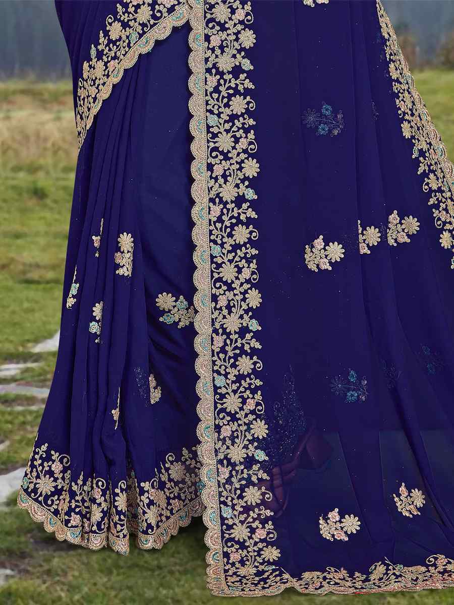 Red Georgette Embroidered Wedding Festival Heavy Border Saree