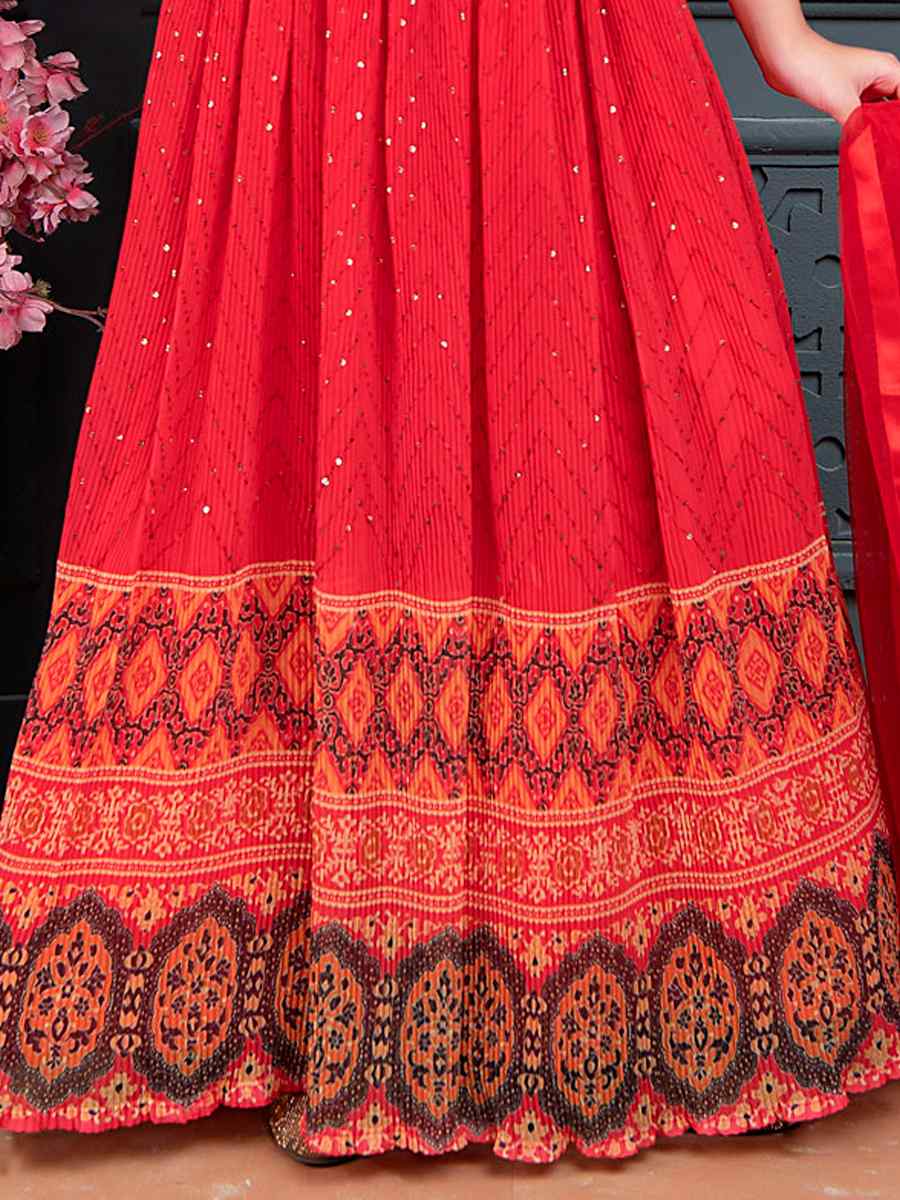Red Georgette Embroidered Wedding Festival Lehengas Girls Wear