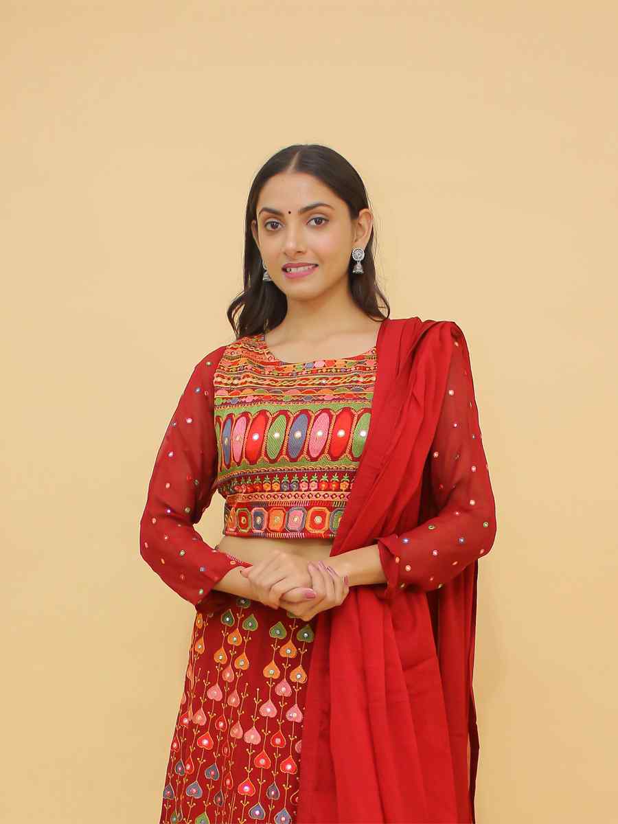 Red Georgette Sequins Party Wedding Traditional Lehenga Choli