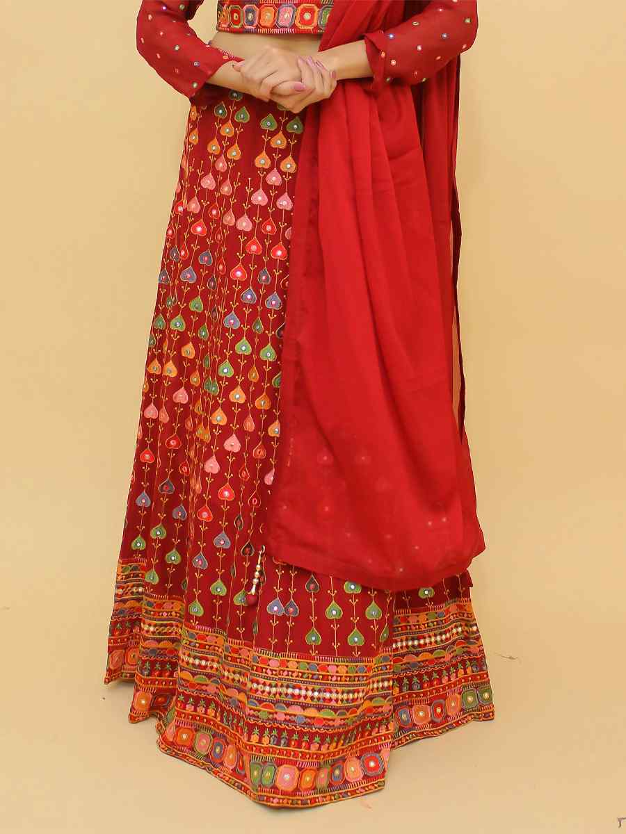 Red Georgette Sequins Party Wedding Traditional Lehenga Choli