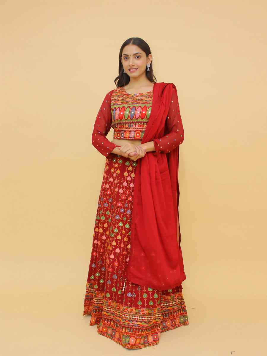 Red Georgette Sequins Party Wedding Traditional Lehenga Choli