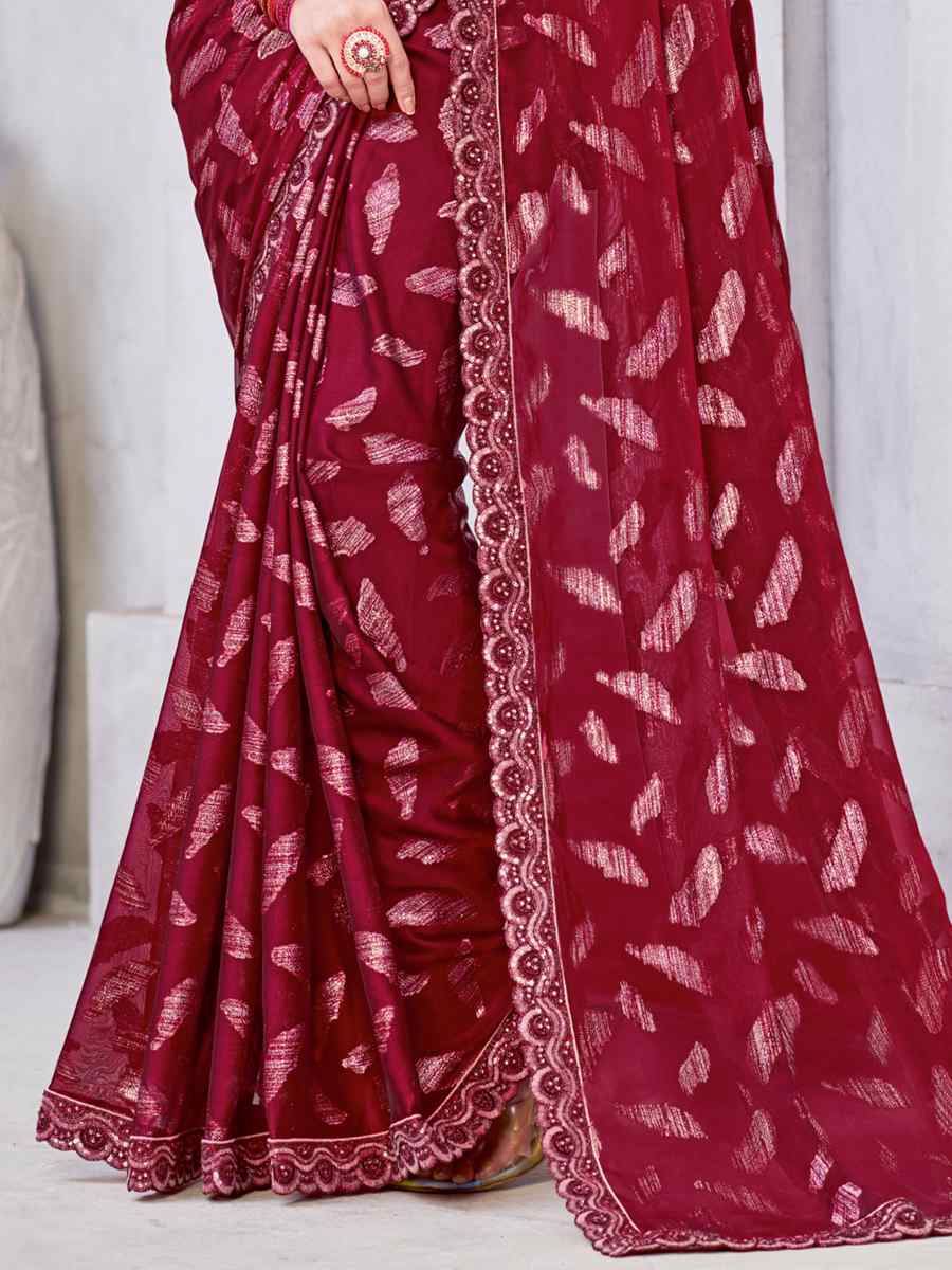 Red Georgette Zari Jacquard Handwoven Casual Festival Classic Style Saree