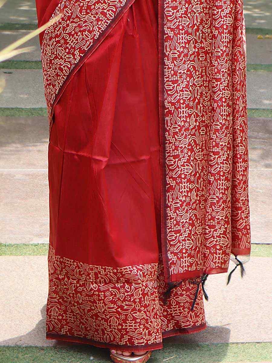 Red Handloom Raw Silk Handwoven Wedding Festival Heavy Border Saree