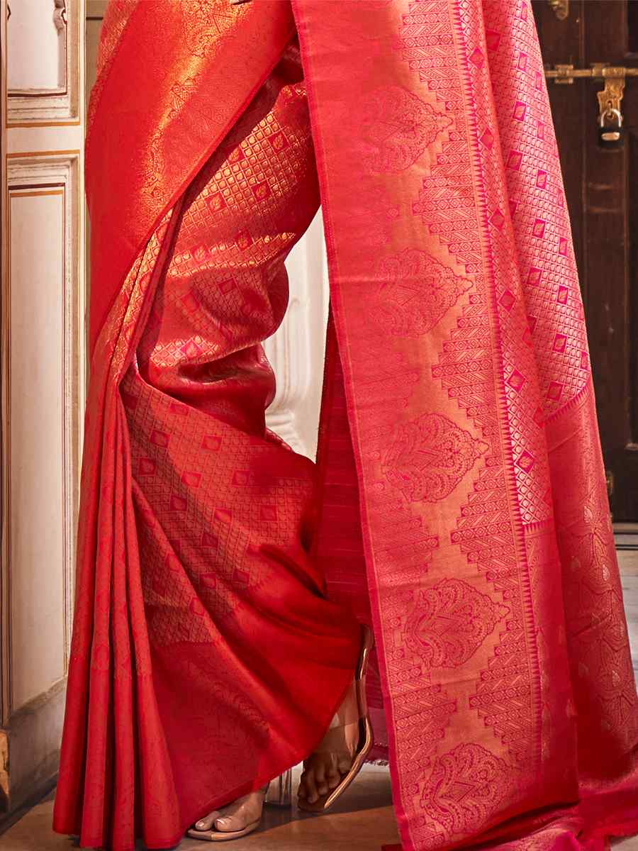 Red Handloom Silk Handwoven Wedding Festival Heavy Border Saree