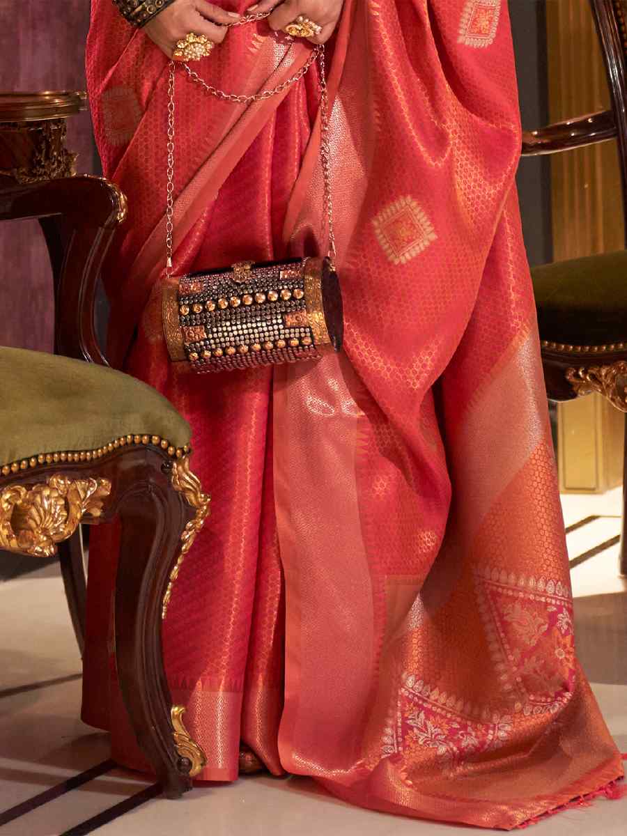 Red Handloom Silk Handwoven Wedding Festival Heavy Border Saree