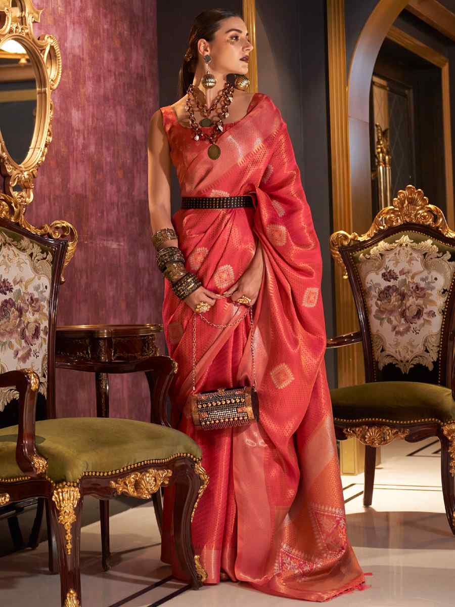 Red Handloom Silk Handwoven Wedding Festival Heavy Border Saree