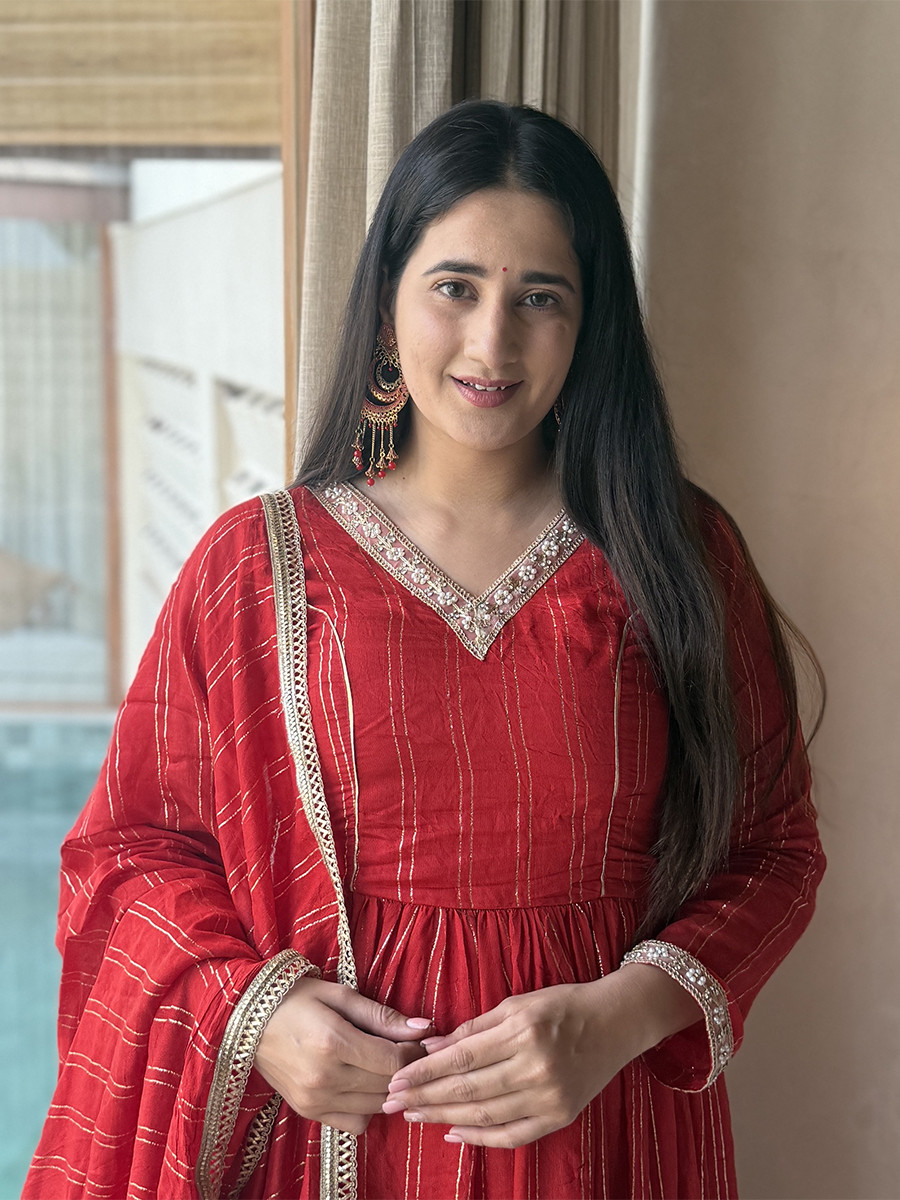 Red Heavy Brocade Embroidery Sequins Wedding Party Festival Casual Ready Anarkali Pant Salwar Kameez
