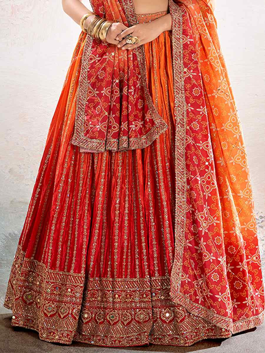 Red Heavy Chinon Embroidered Wedding Reception Festival Heavy Border Lehenga Choli