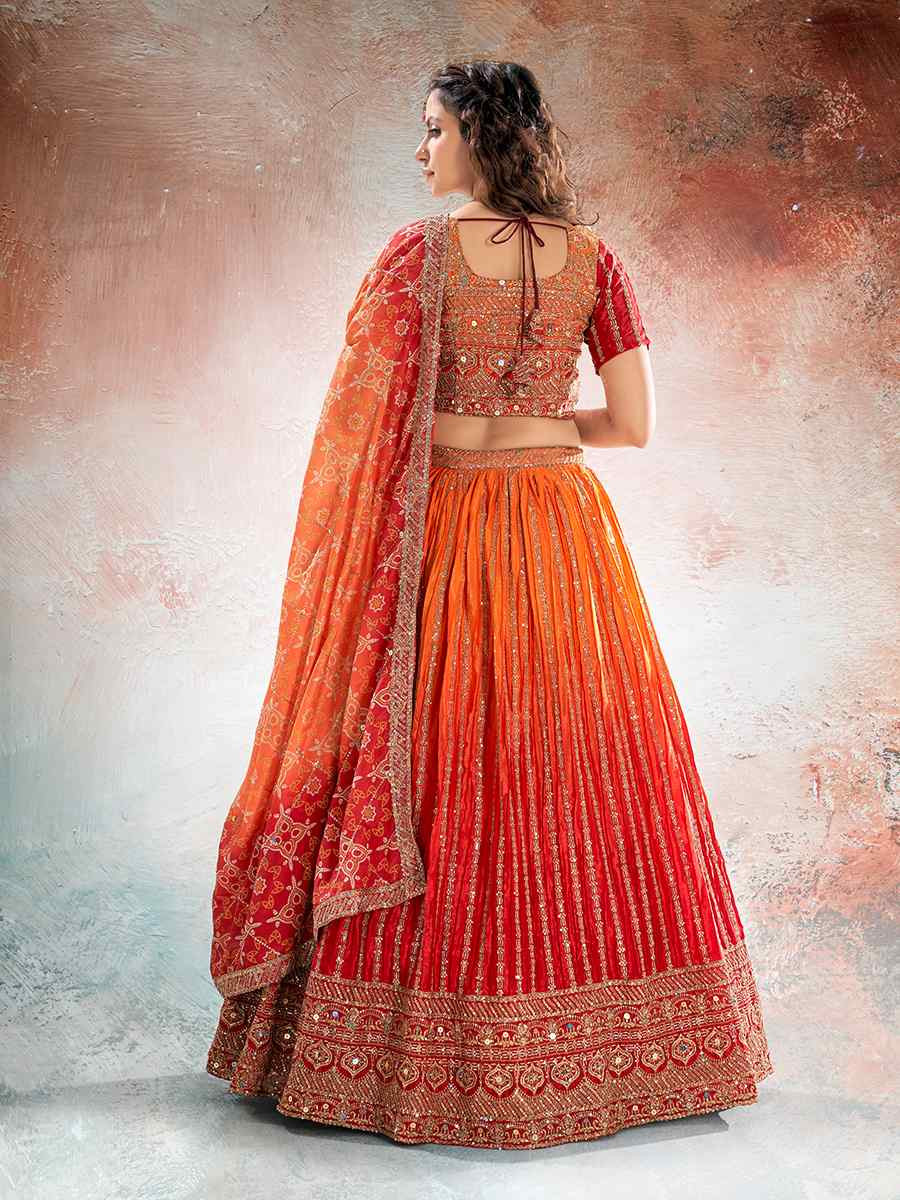 Red Heavy Chinon Embroidered Wedding Reception Festival Heavy Border Lehenga Choli