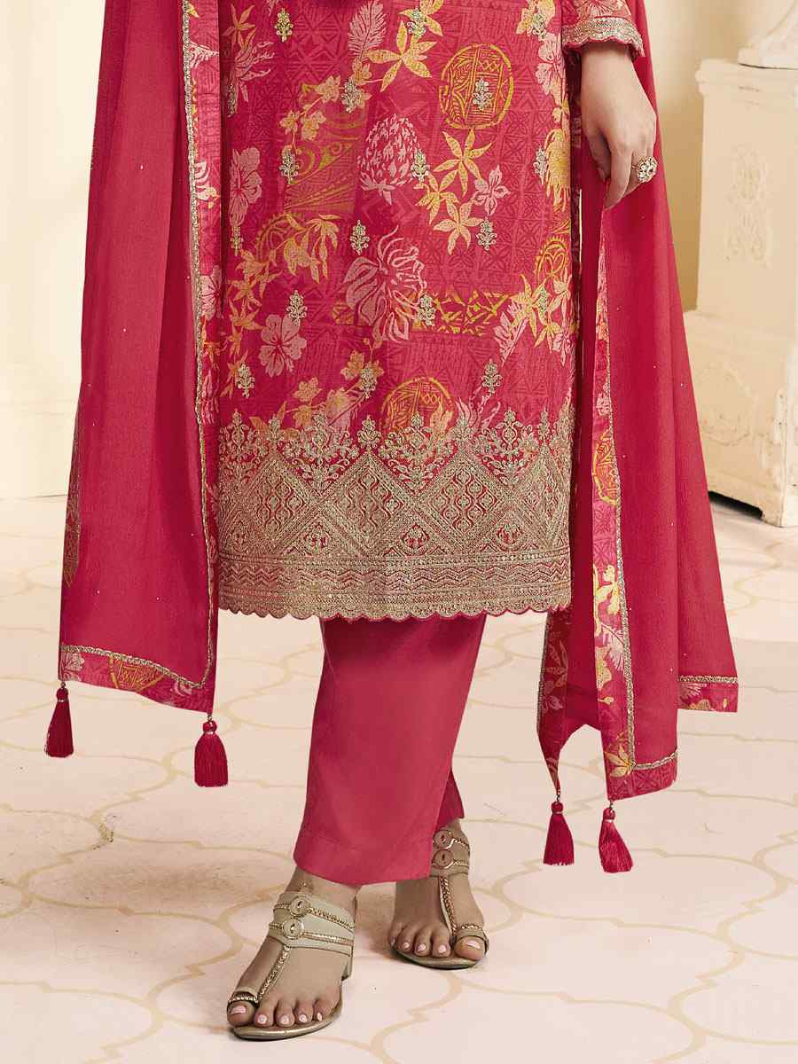 Red Heavy Chinon Embroidery Printed Party Wedding Festival Casual Pant Salwar Kameez