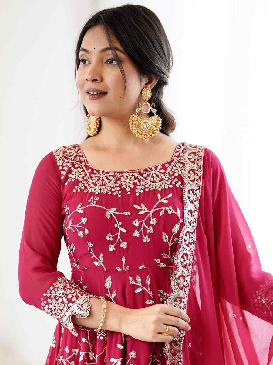 Red Heavy Faux Georgette Embroidered Party Wedding Ready Churidar Salwar Kameez