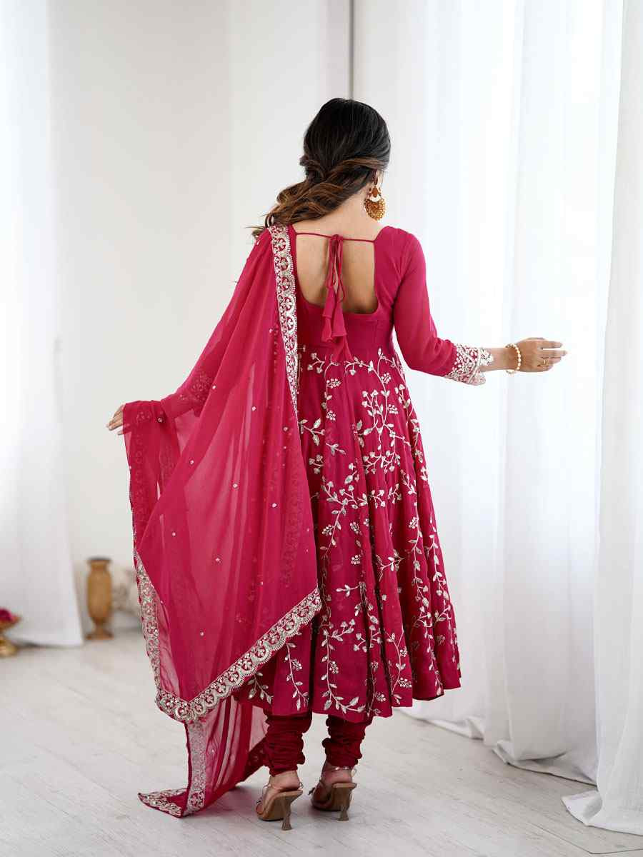 Red Heavy Faux Georgette Embroidered Party Wedding Ready Churidar Salwar Kameez