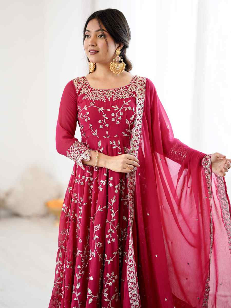 Red Heavy Faux Georgette Embroidered Party Wedding Ready Churidar Salwar Kameez