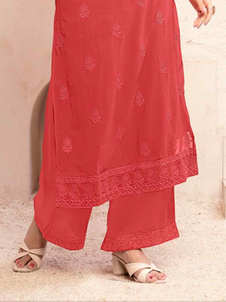 Red Heavy Fox Georgette Embroidered Festival Casual Kurti Bottom Women Wear