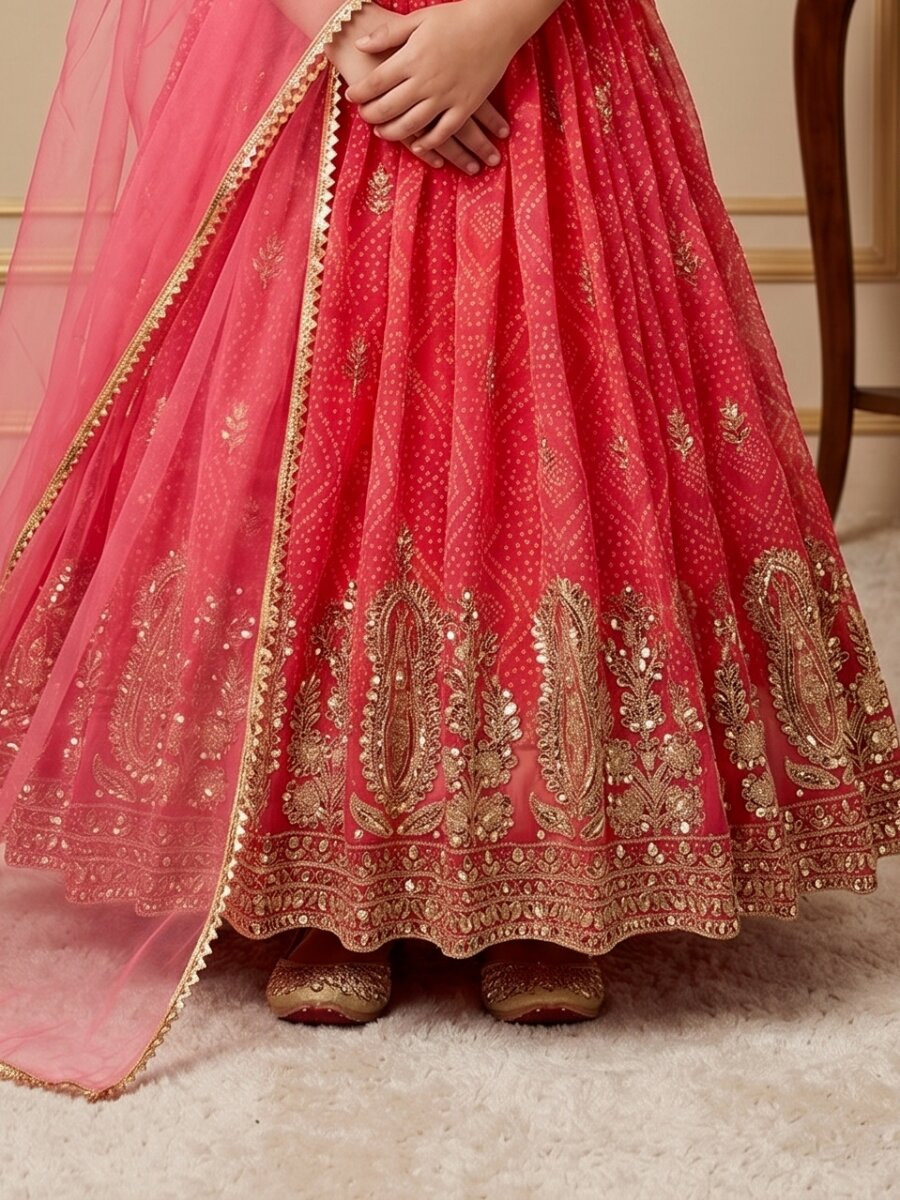 Red Heavy Fox Georgette Printed Embroidered Sequins Ethnic Casual Festival Party Wedding Gown