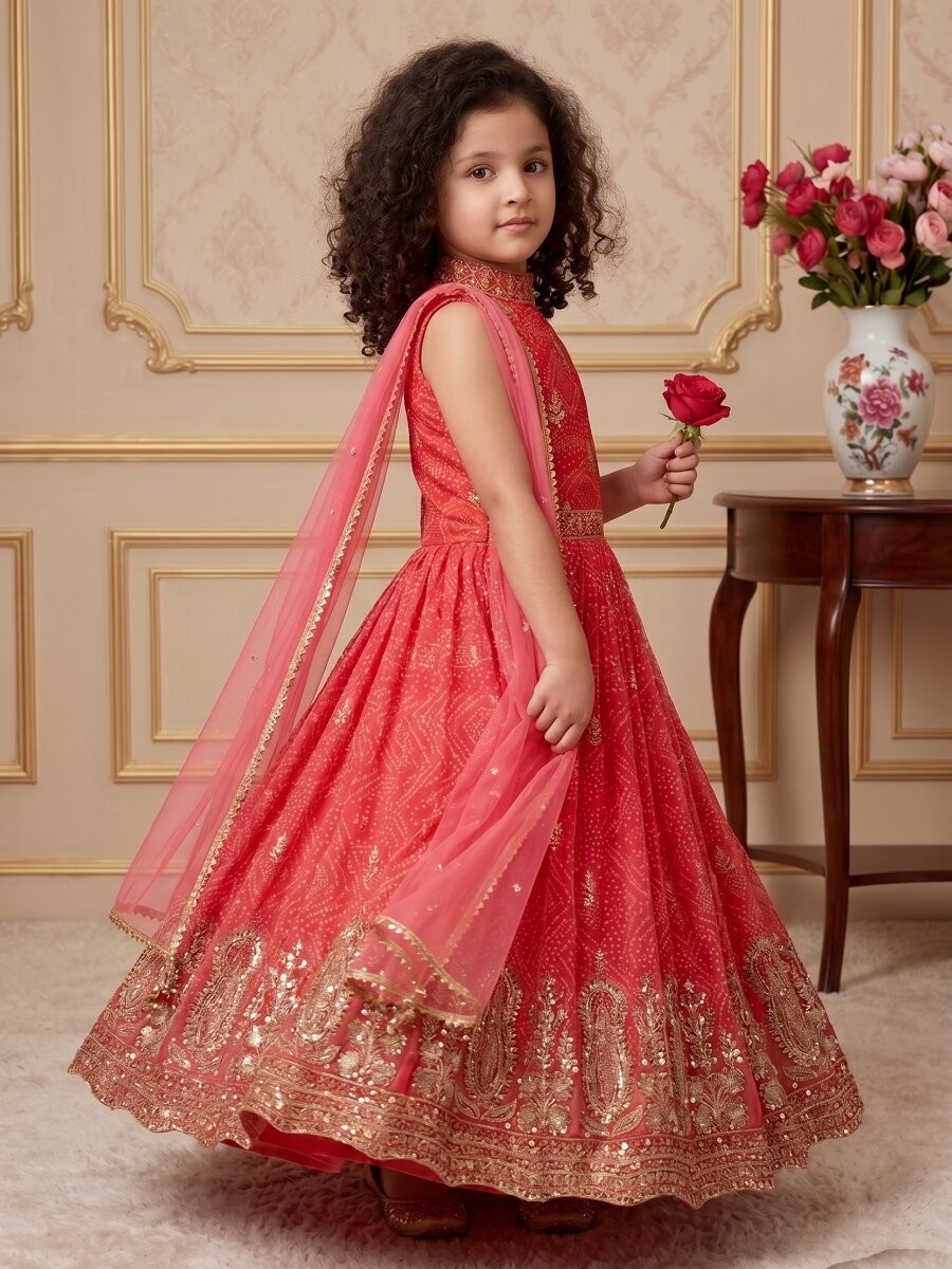 Red Heavy Fox Georgette Printed Embroidered Sequins Ethnic Casual Festival Party Wedding Gown
