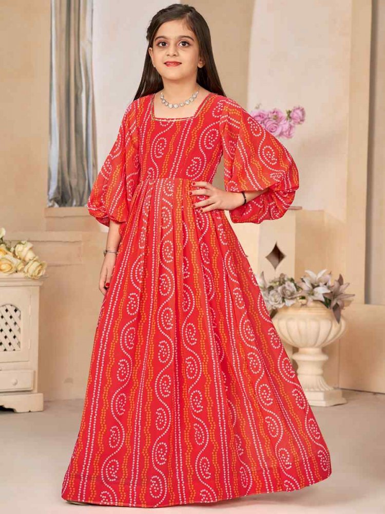 Red Heavy Georgette Printed Casual Festival Salwars Girls Wear