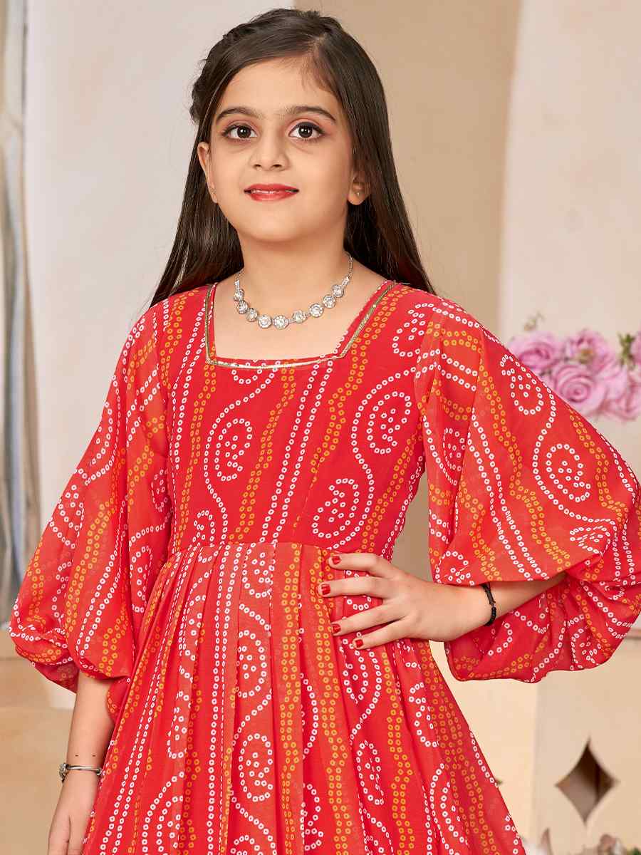 Red Heavy Georgette Printed Casual Festival Salwars Girls Wear