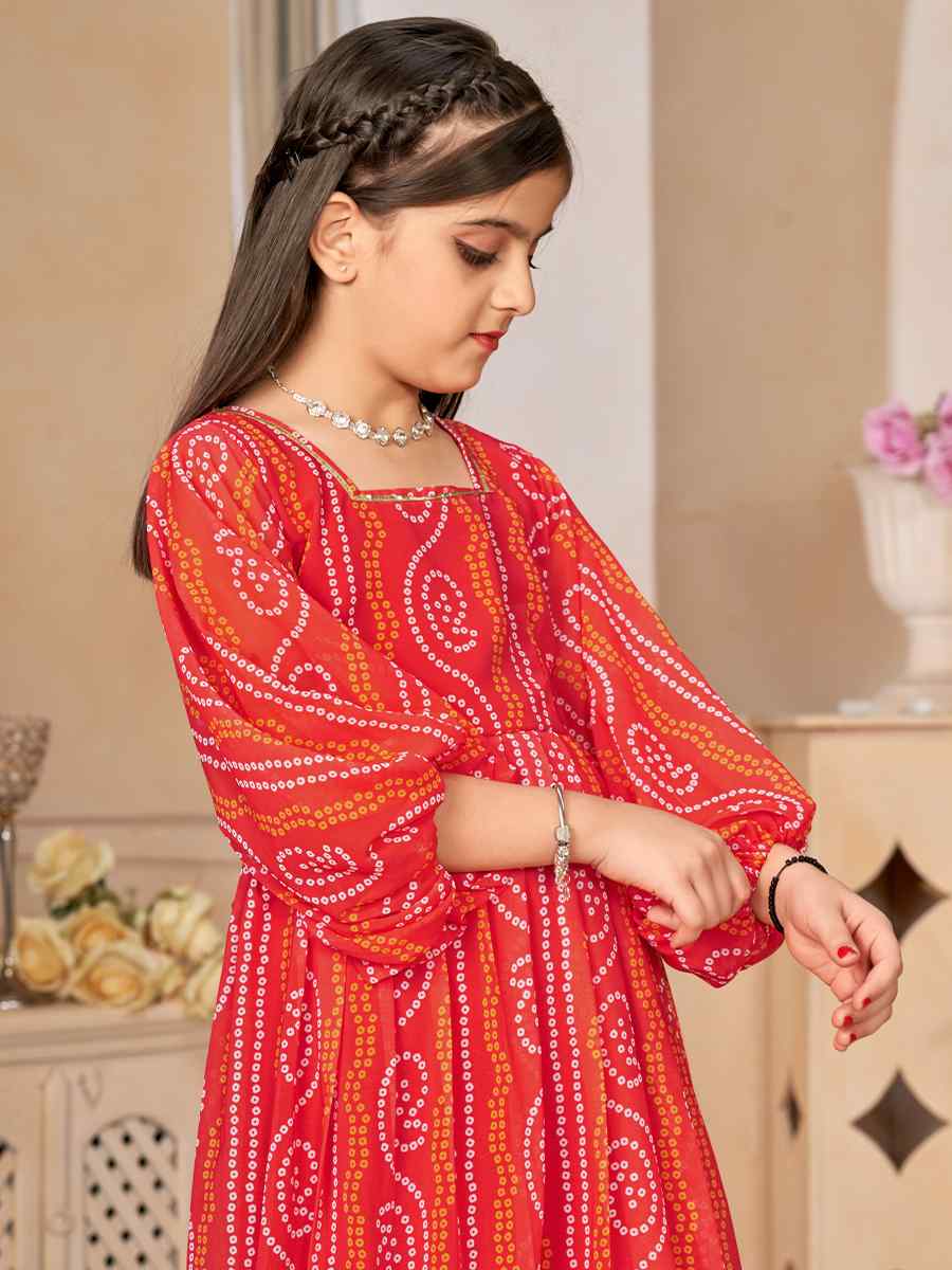 Red Heavy Georgette Printed Casual Festival Salwars Girls Wear