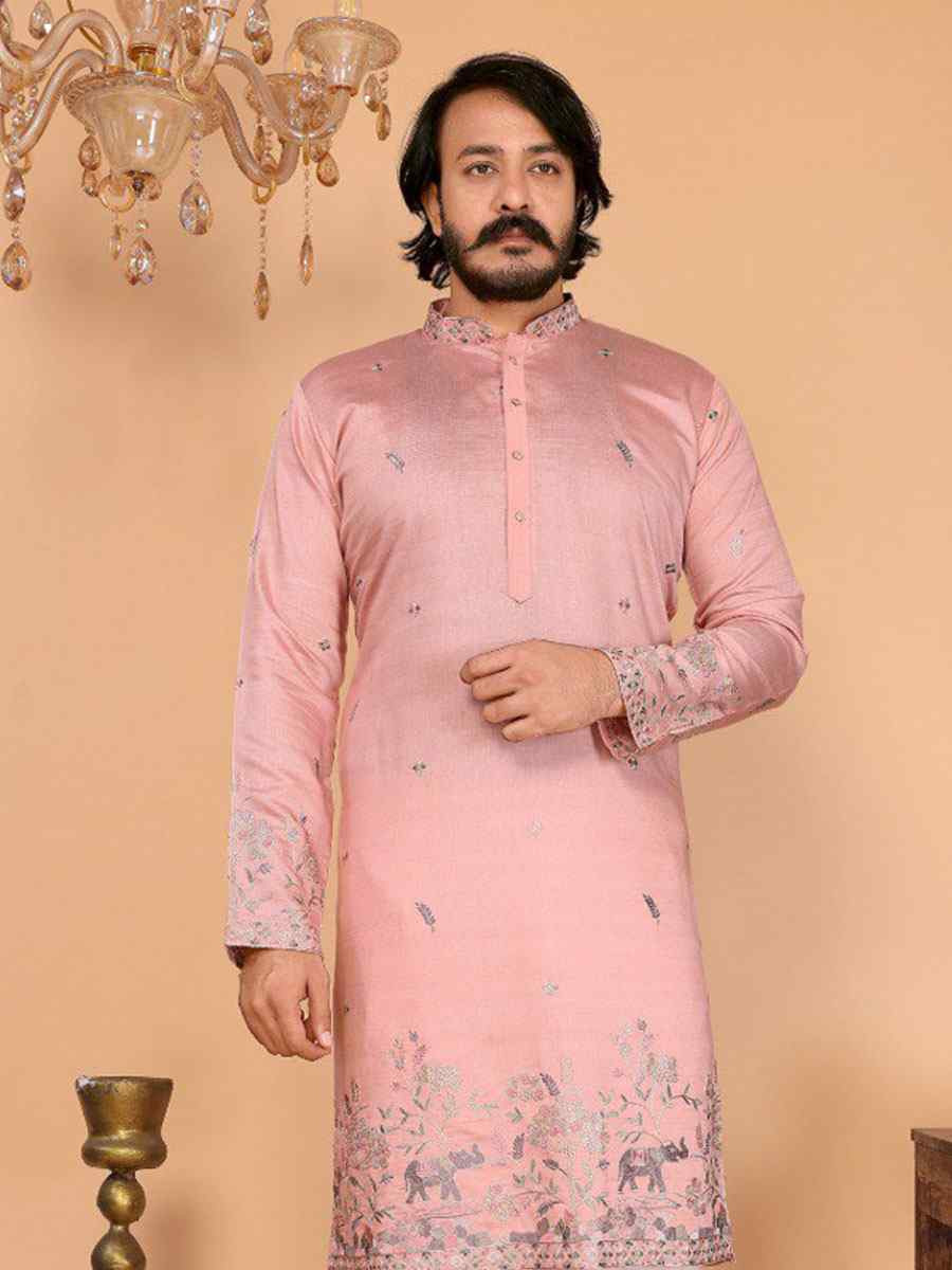 Red Heavy Linen Cotton Embroidery And Printed Festival Wedding Party Mens Kurta