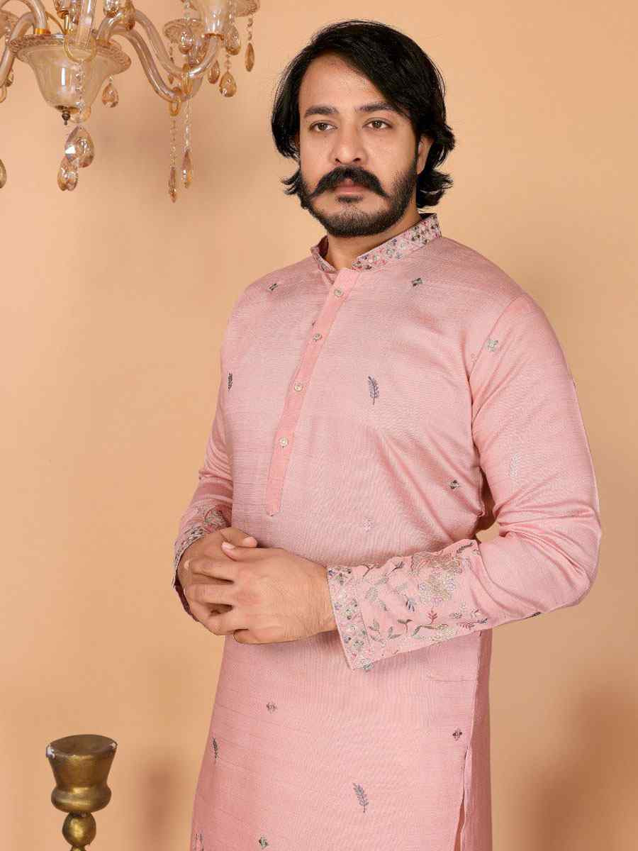 Red Heavy Linen Cotton Embroidery And Printed Festival Wedding Party Mens Kurta