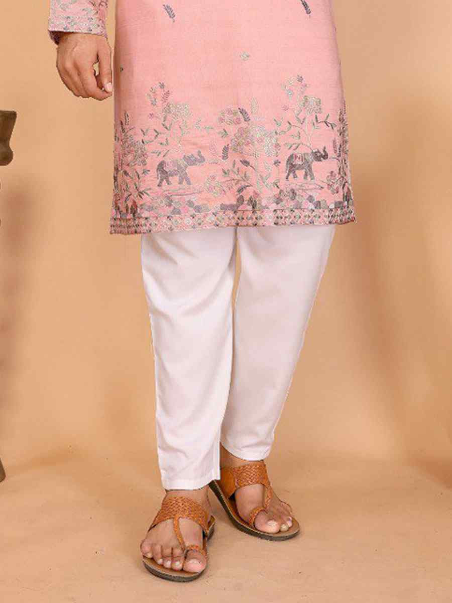 Red Heavy Linen Cotton Embroidery And Printed Festival Wedding Party Mens Kurta