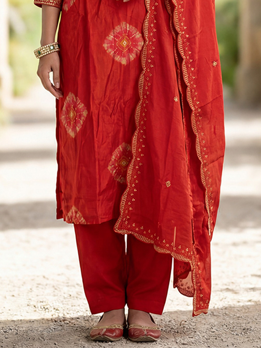Red Heavy Rayon Cotton Printed Embroidery Zari Sequins Wedding Festival Party Casual Pant Salwar Kameez