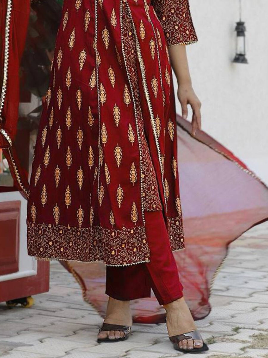 Red Heavy Rayon Embroidery Wedding Party Festival Casual Ready Lawn Pant Salwar Kameez