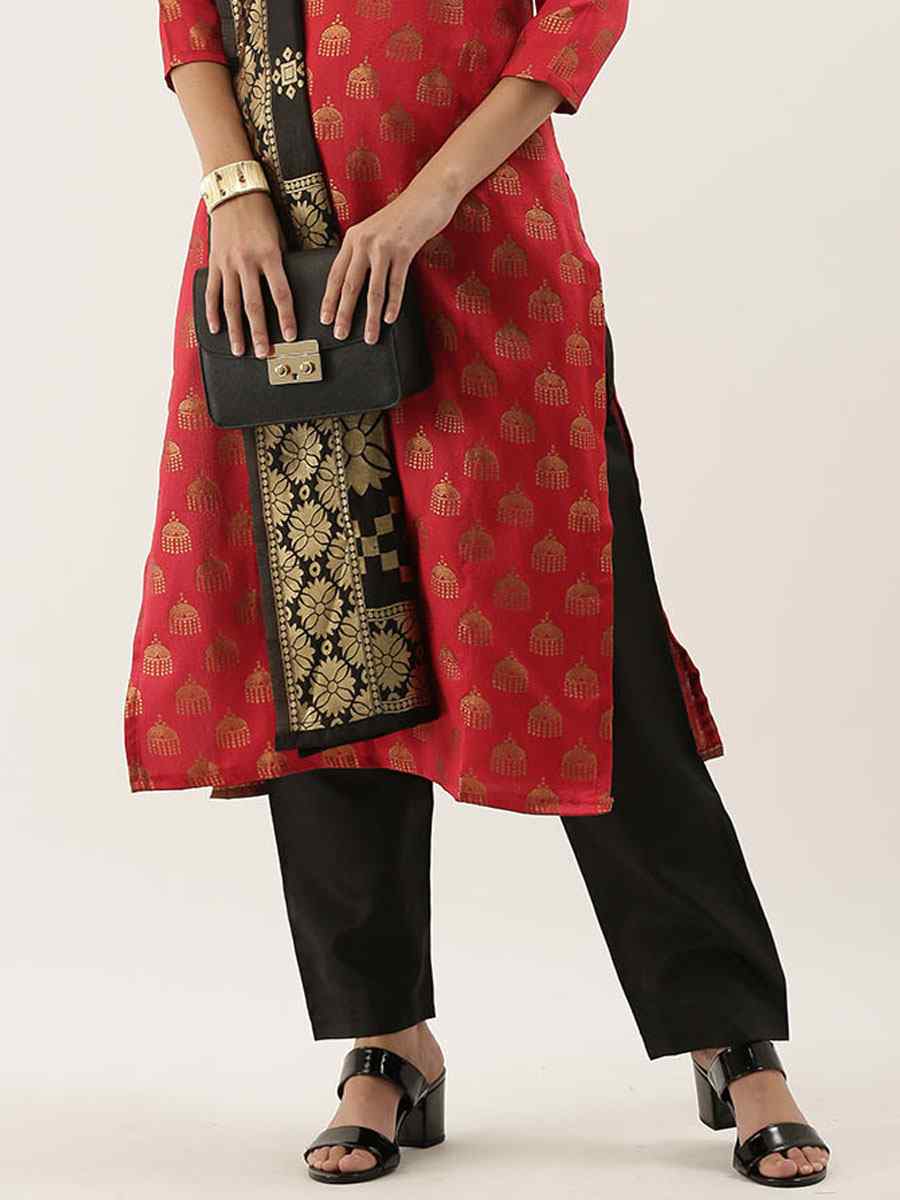 Red Jacquard Embroidered Party Casual Pant Salwar Kameez