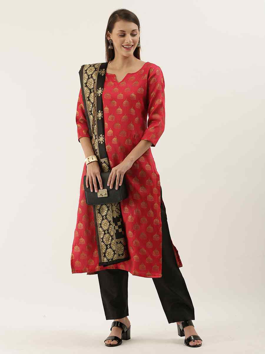 Red Jacquard Embroidered Party Casual Pant Salwar Kameez