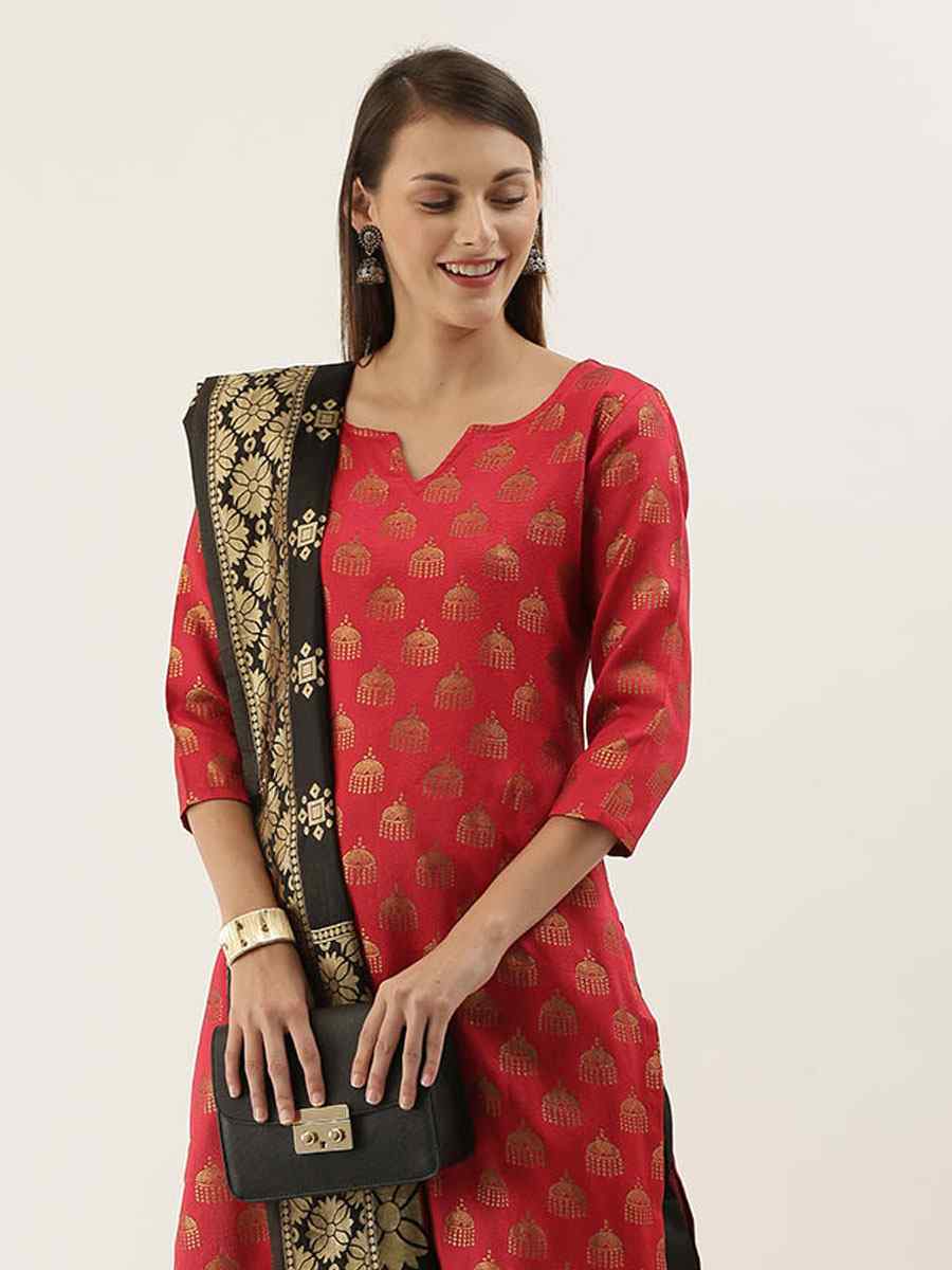 Red Jacquard Embroidered Party Casual Pant Salwar Kameez