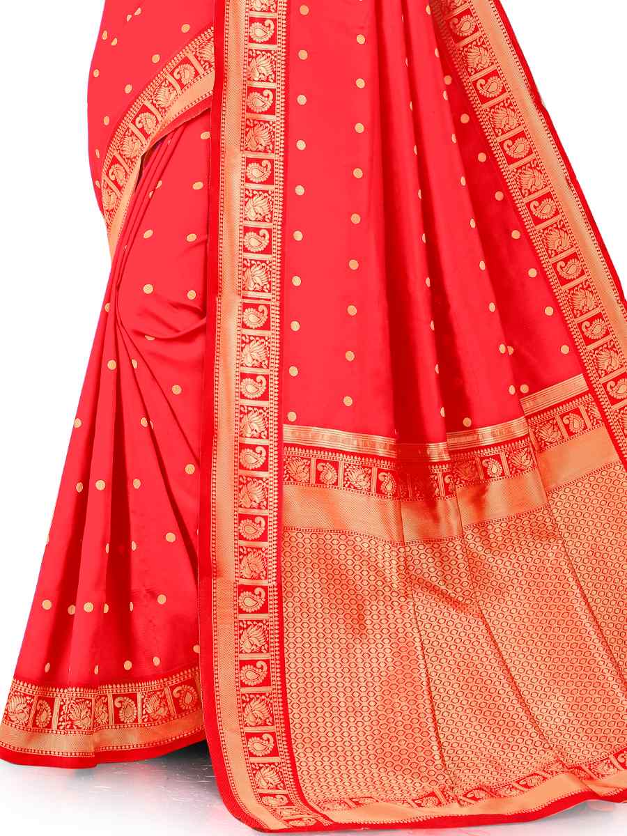 Red Jacquard Handwoven Wedding Festival Heavy Border Saree