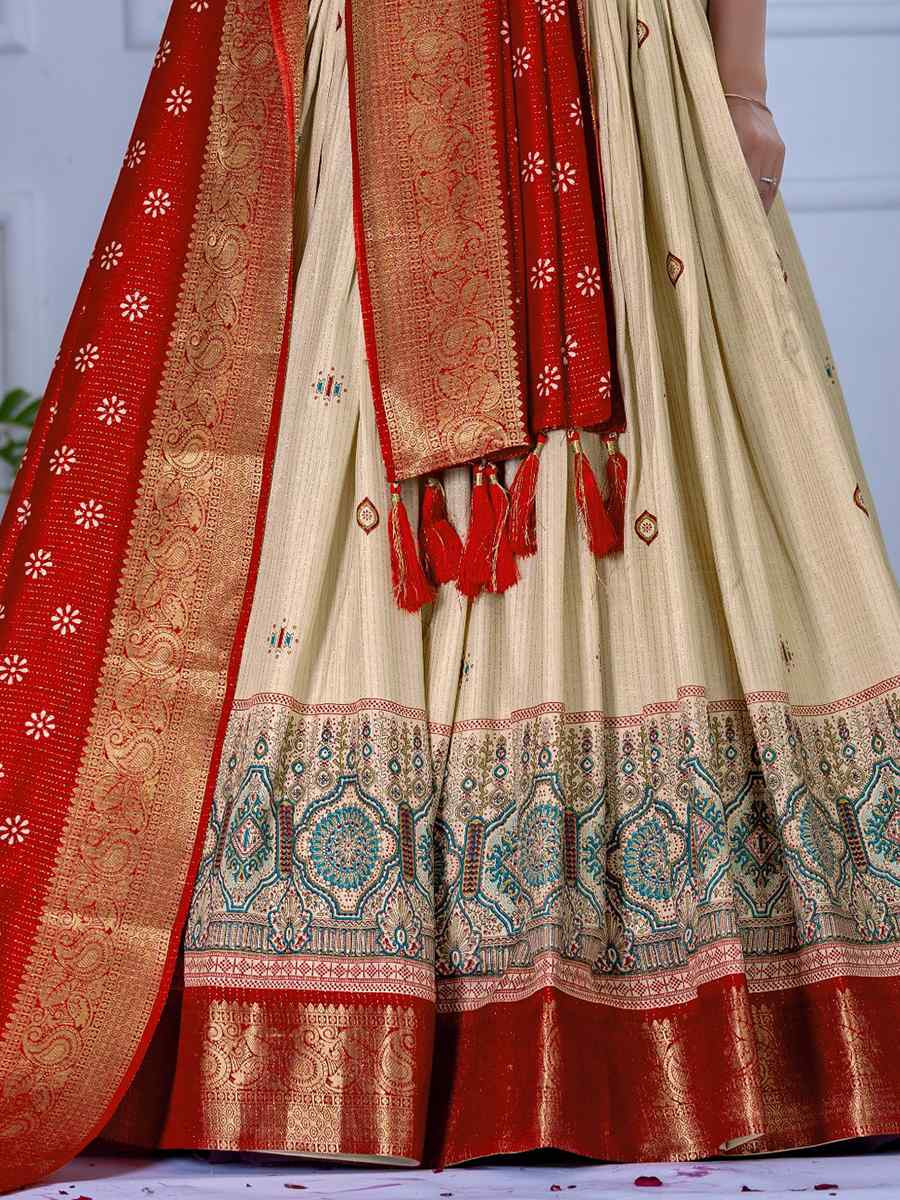 Red Jacquard Silk Printed Bridesmaid Wedding Heavy Border Lehenga Choli