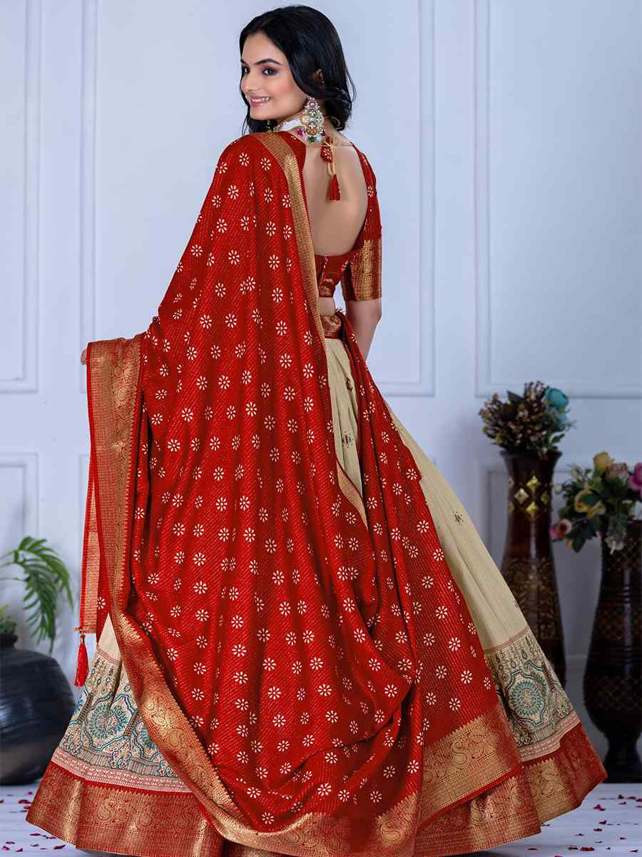 Red Jacquard Silk Printed Bridesmaid Wedding Heavy Border Lehenga Choli