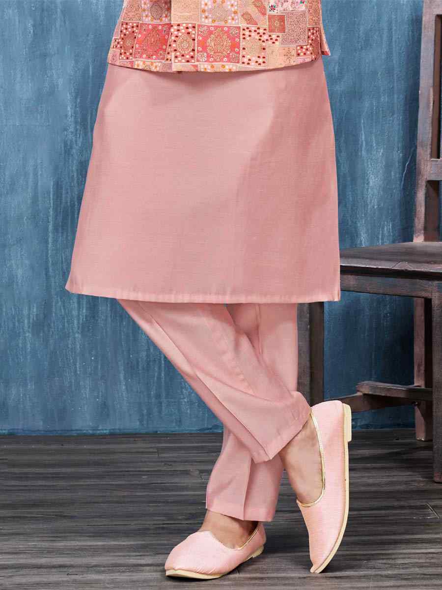 Red Jacquard Woven Festival Wedding Kurta