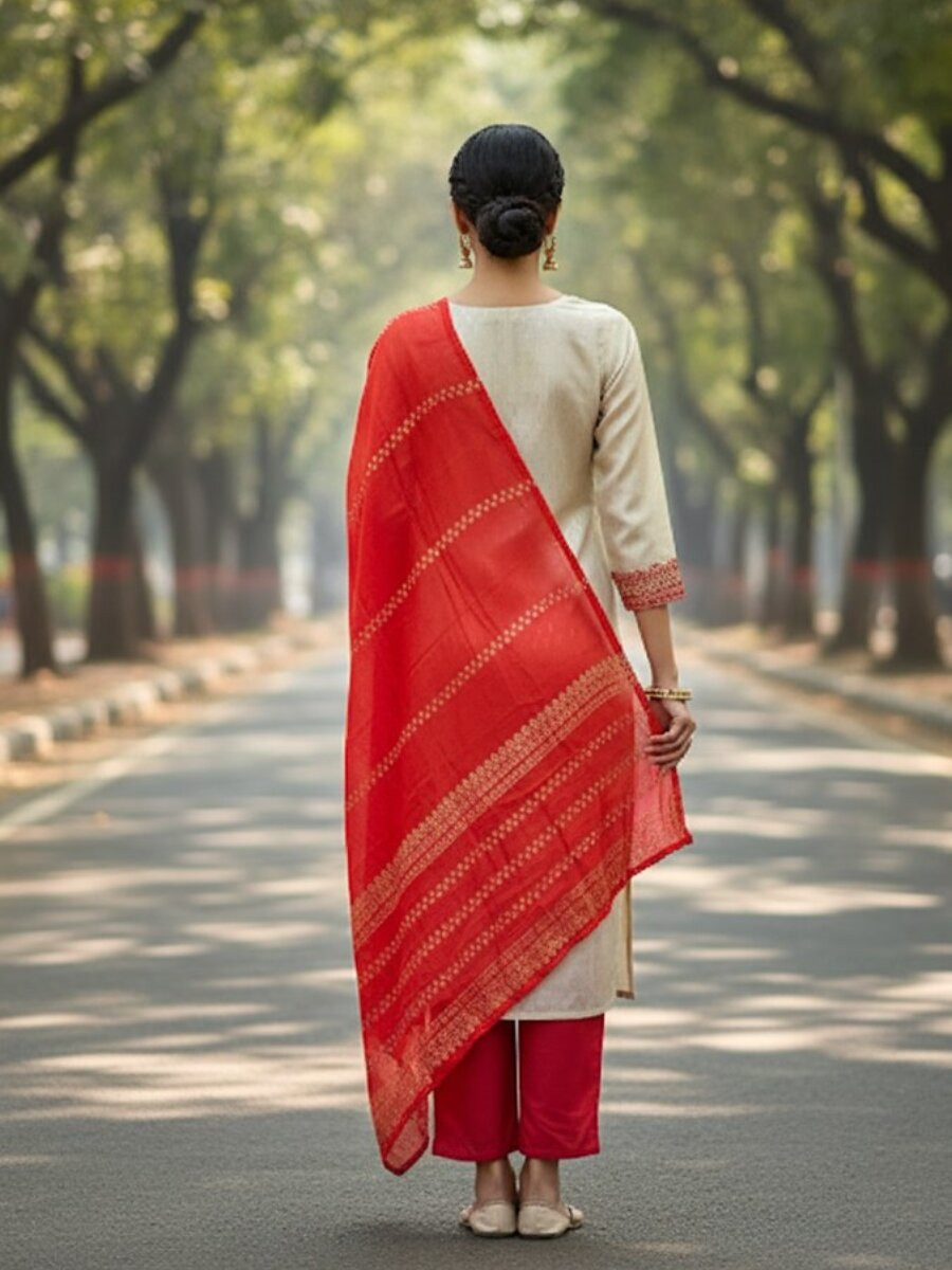 Red Jequard Silk Printed Floral Party Casual Ready Pant Salwar Kameez