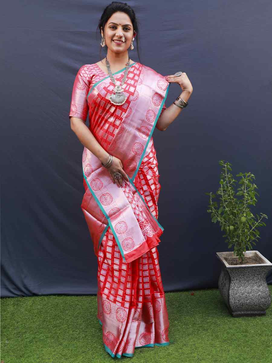 Red Kanchipuram Silk Handwoven Wedding Festival Heavy Border Saree