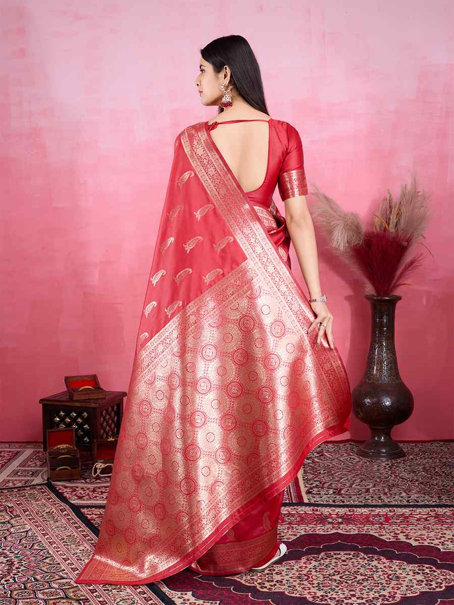 Red Kanjivaram Silk Handwoven Festival Wedding Fancy Heavy Border Saree