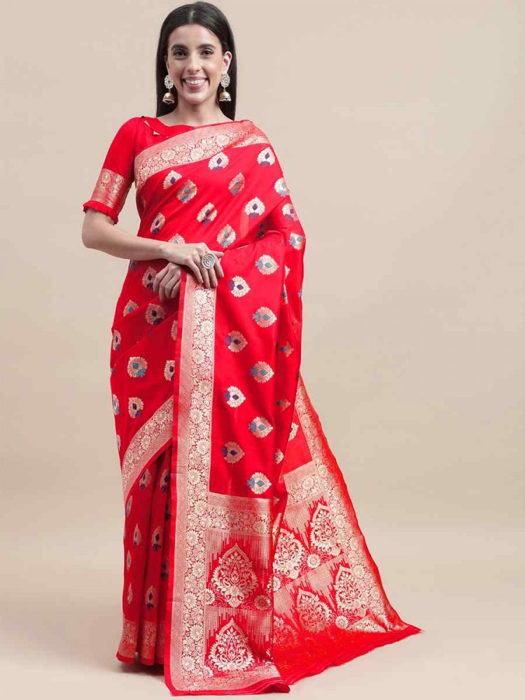 Red Kanjivaram Silk Handwoven Wedding Festival Heavy Border Saree