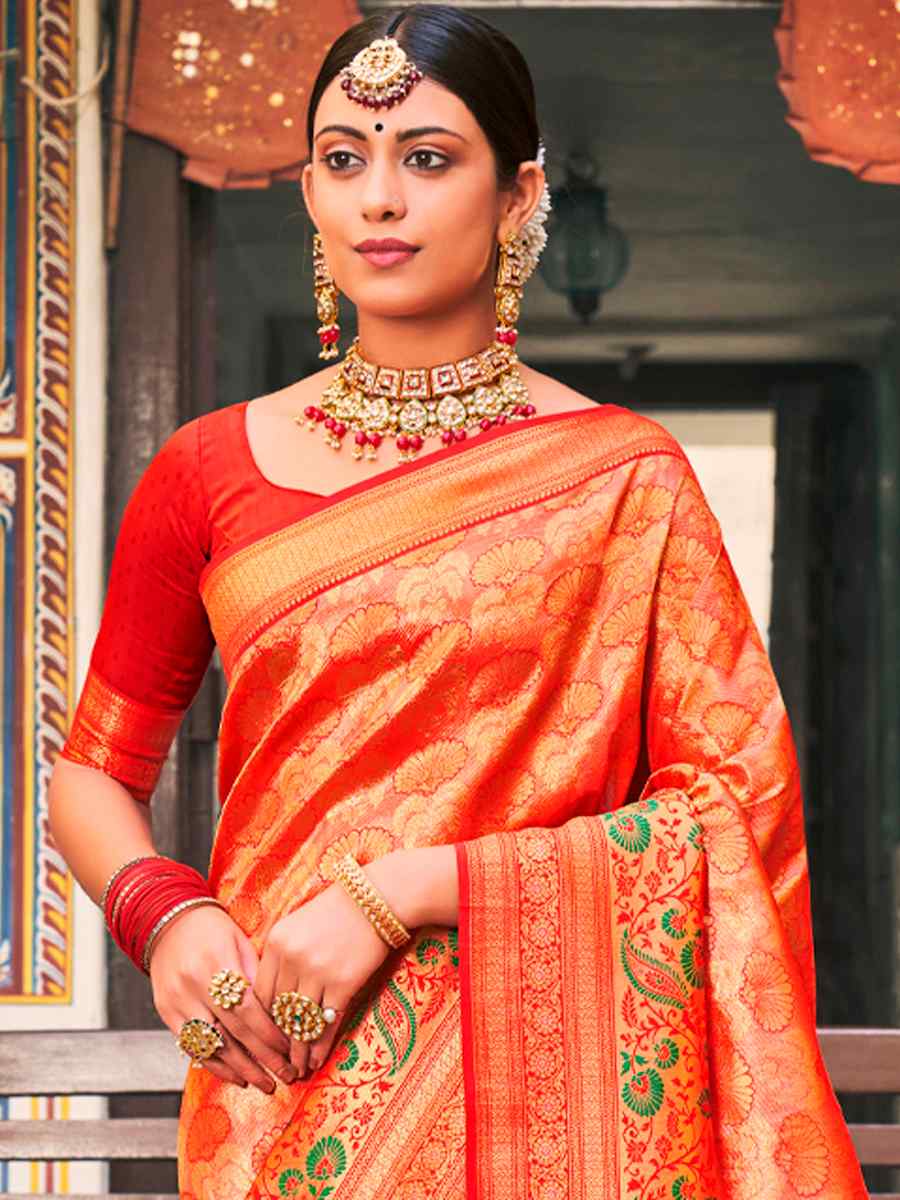 Red Kanjivaram Silk Handwoven Wedding Festival Heavy Border Saree