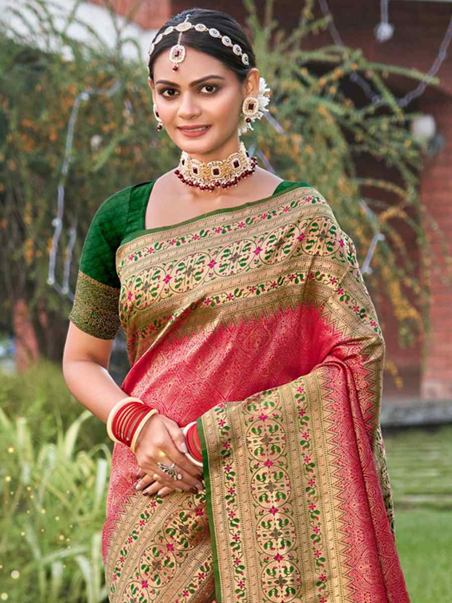 Red Kanjivaram Silk Handwoven Wedding Festival Heavy Border Saree